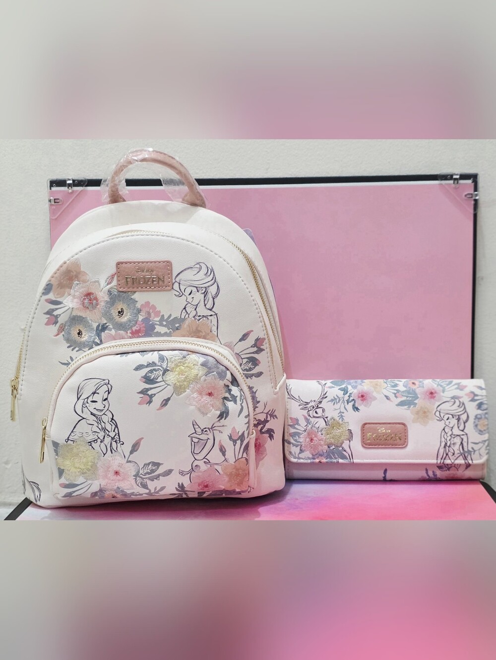 Disney Frozen Floral Embroidered Sketch Portraits Mini Backpack and Wallet